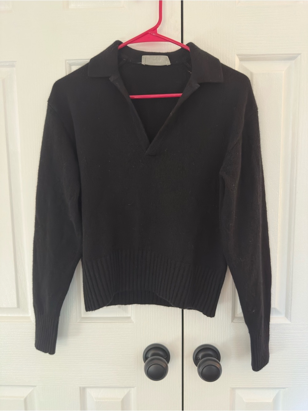 Everlane Black V-Neck Collared Sweater